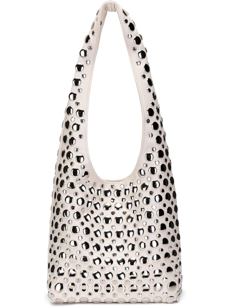 Stylish Studded Hobo Bag Y2k Rivets Bucket Purse For Women Trendy Small Shoulder